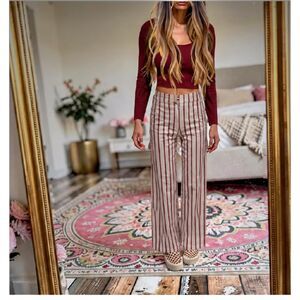 TopShop Stripe Mid Rise Wide Leg Jeans Red/White Size 24x30 NWOT